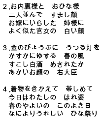 Japanese Text for the Hina Matsuri Song