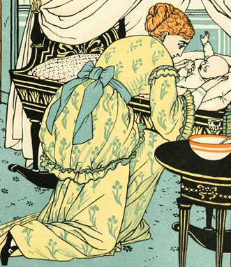 Walter Crane Illustration of My Mother Poem - Baby in Bed