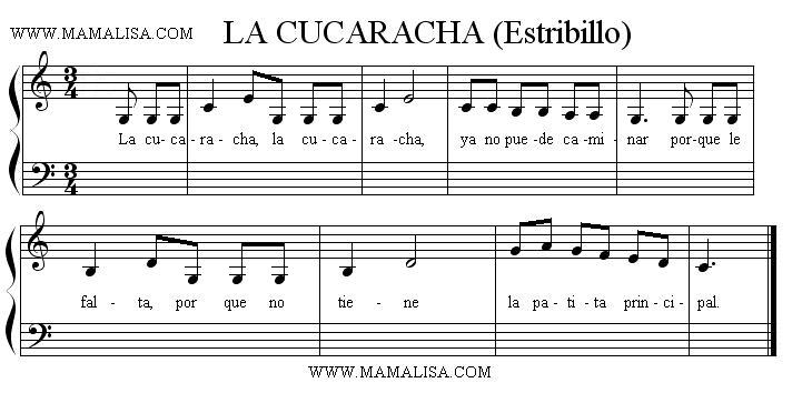 Sheet Music of La Cucaracha Puerto Rican Children's Songs Puerto Rico 