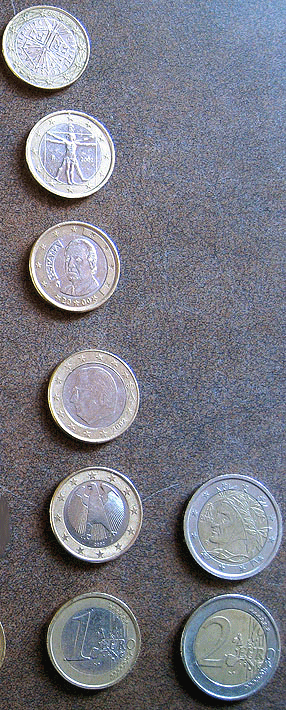 Photo of 1 and 2 euro coins
