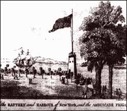 US Flag Flying in Battery Park in 1783 - Evacuation Day