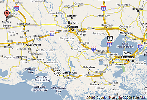 Map of where Mamou is in Louisiana