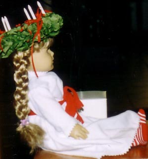 American Girl Doll dressed for Santa Lucia