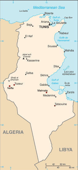 Map of Tunisia where Star Wars was filmed