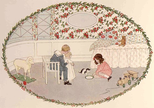 Illustration of Kids playing with a Cat