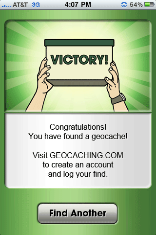 Geocache Victory Screen Photo