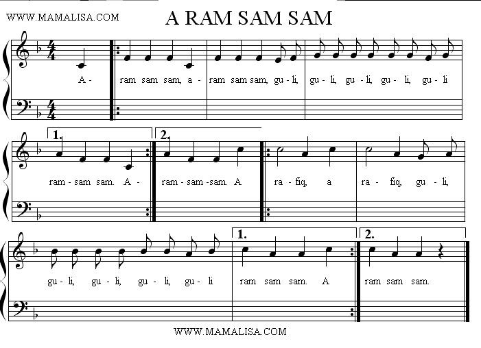 Partition musicale - A Ram Sam Sam 