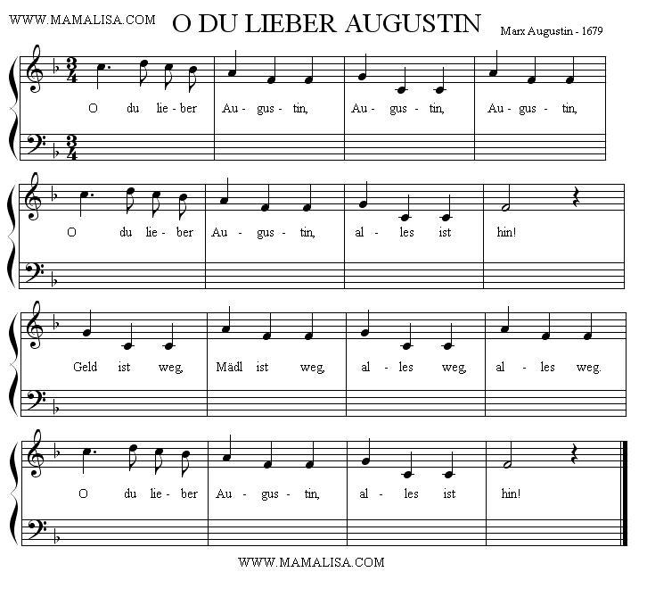 Partition musicale - Ach, du lieber Augustin