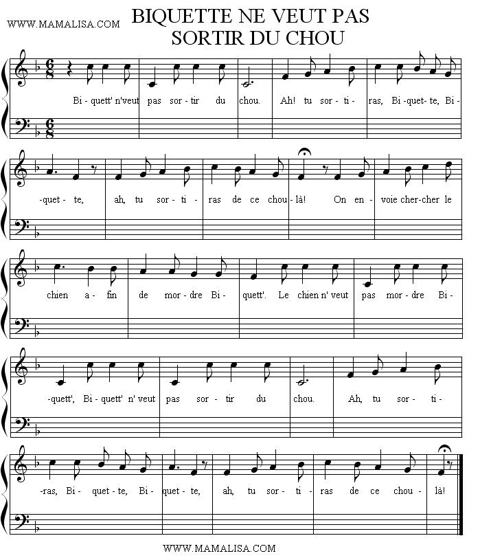 Sheet Music - Biquette ne veut pas sortir du chou