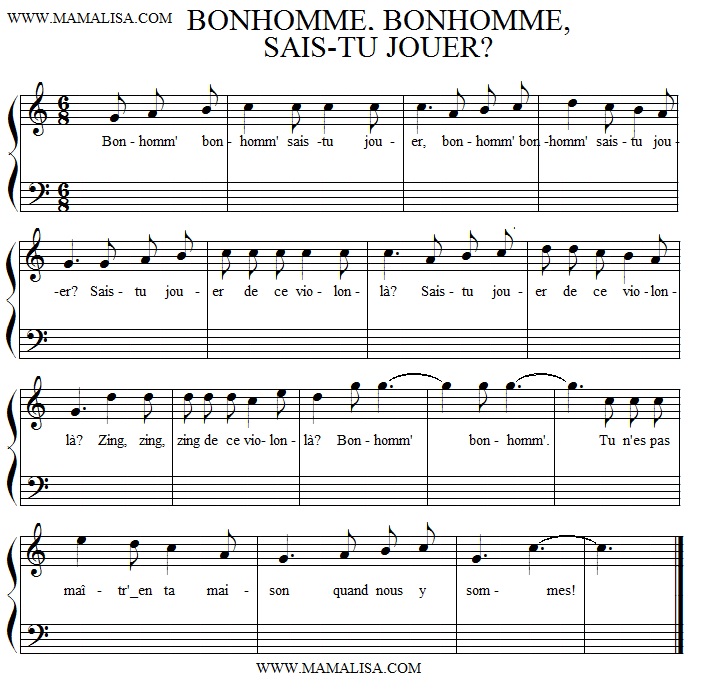 Sheet Music - Bonhomme, bonhomme, sais-tu jouer