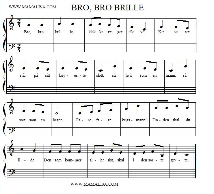 Sheet Music - Bro, bro, brille