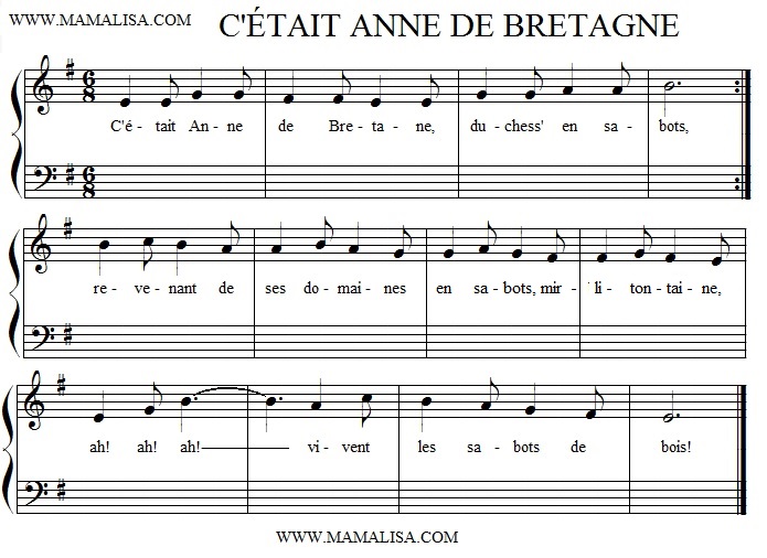 Partition musicale - C'était Anne de Bretagne