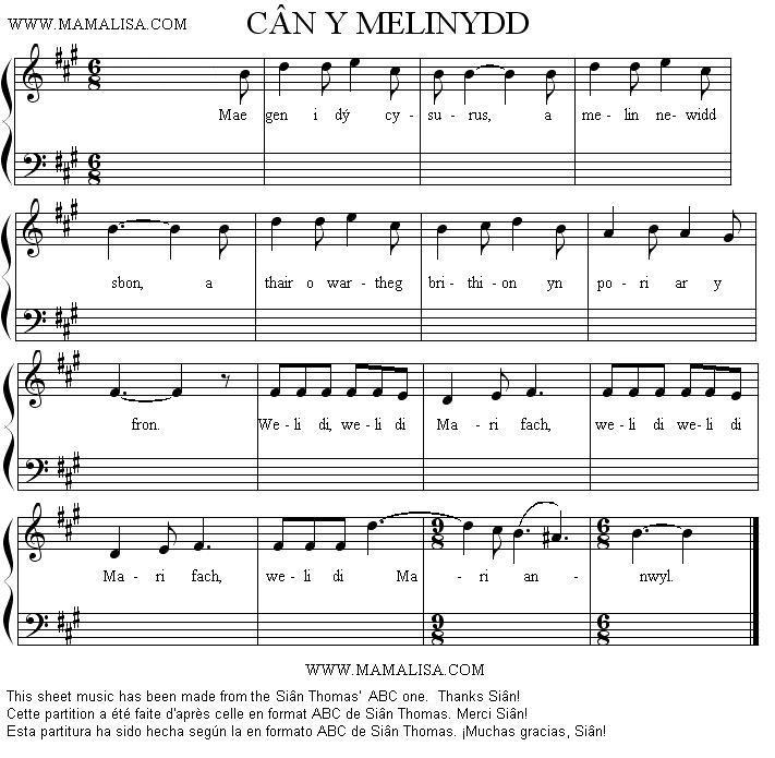 Partition musicale - Cân y melinydd