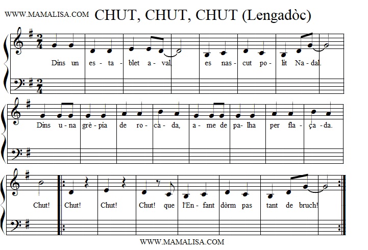 Partition musicale - Chut, chut, chut - (Version lengadociana)