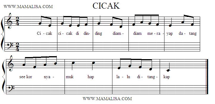 Partition musicale - Cicak - Cicak Di Dinding
