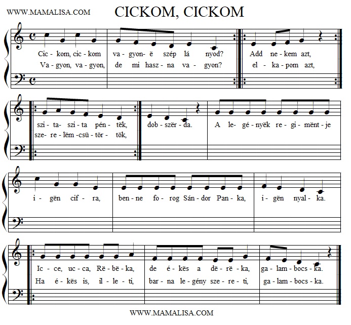 Partition musicale - Cickom, cickom