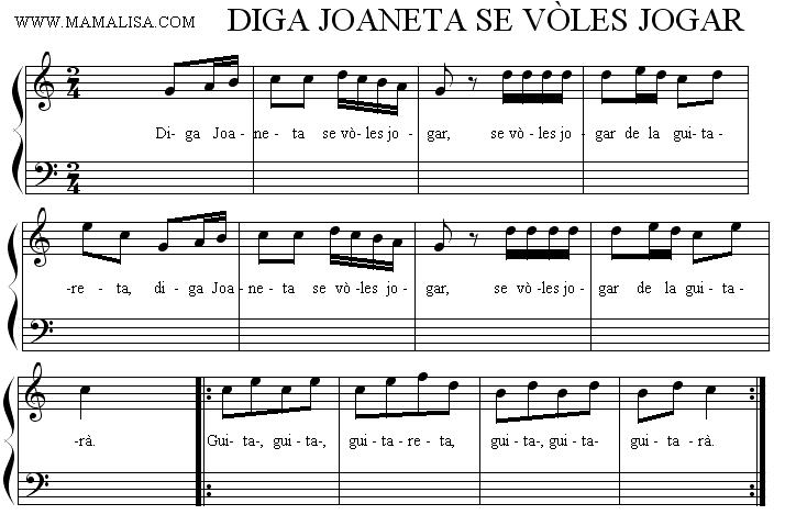 Partition musicale - Diga, Joaneta, se vòles jogar