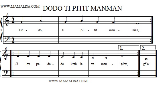 Partition musicale - Dodo ti pitit manman