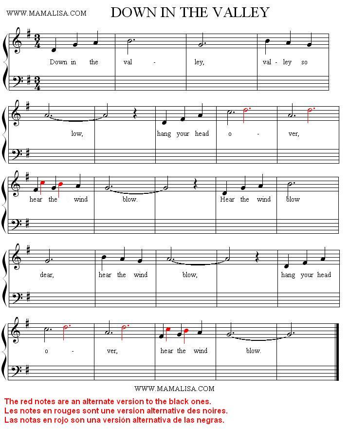 Sheet Music - Down in the Valley