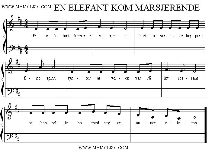 Partition musicale - En elefant kom marsjerende