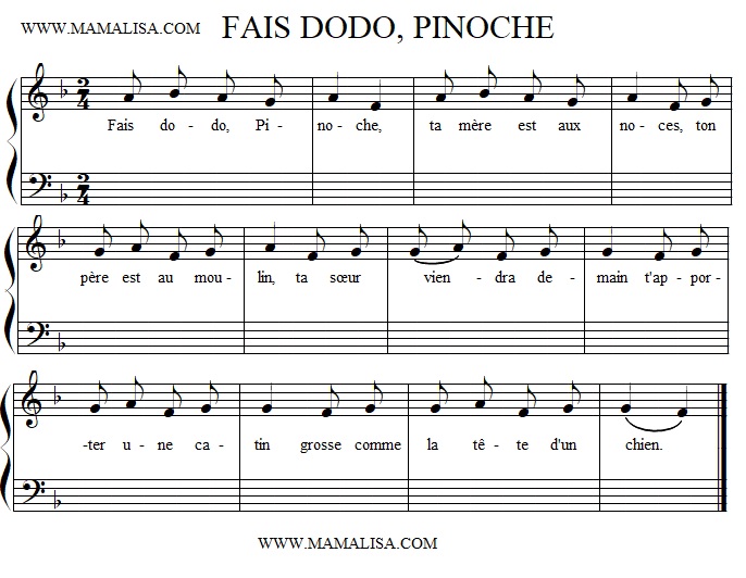 Sheet Music - Fais dodo, Pinoche