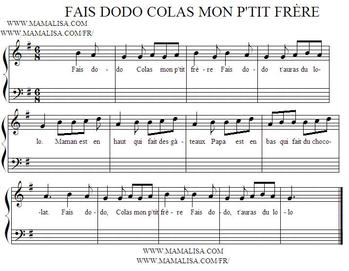 Sheet Music - Fais dodo, Colas mon p'tit frère