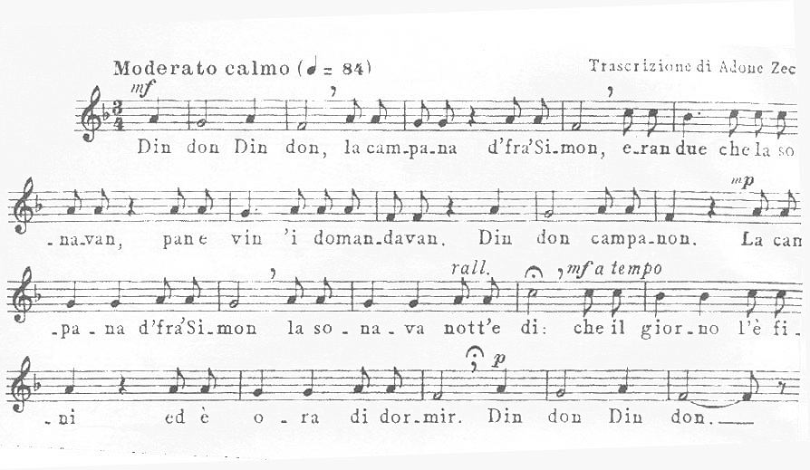 Partition musicale - Ninnananna di Fra' Simon
