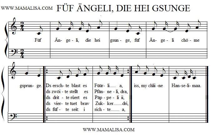 Sheet Music - Füf Ängeli, die hei gsunge