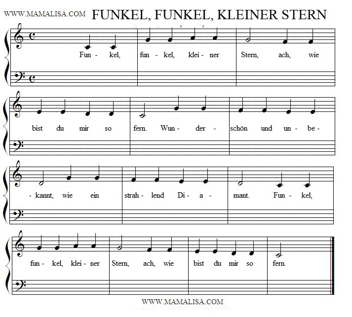 Partition musicale - Funkel, funkel, kleiner Stern -  