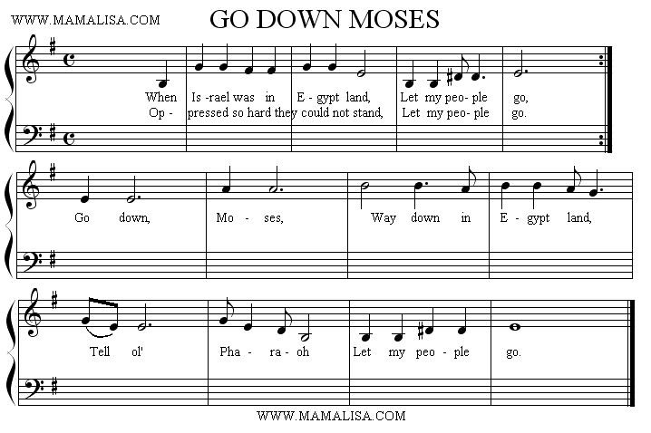 Текст песни going down. Go down Moses. Go down Moses Ноты для фортепиано.