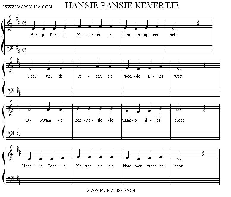 Partition musicale - Hansje Pansje Kevertje