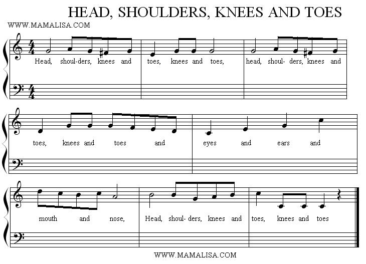 Partition musicale -  Head, Shoulders, Knees and Toes