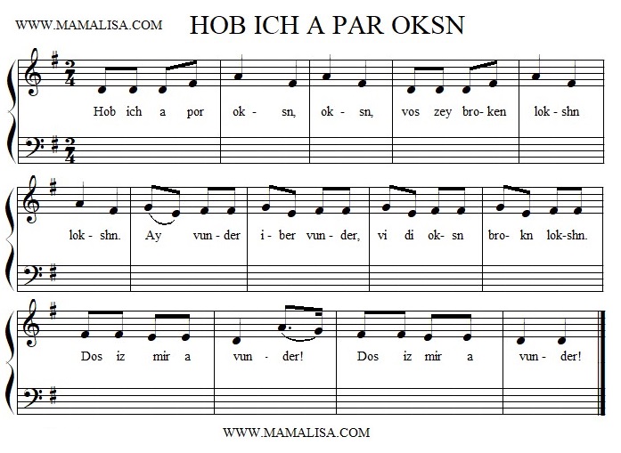 Sheet Music - Hob ich a por oksn