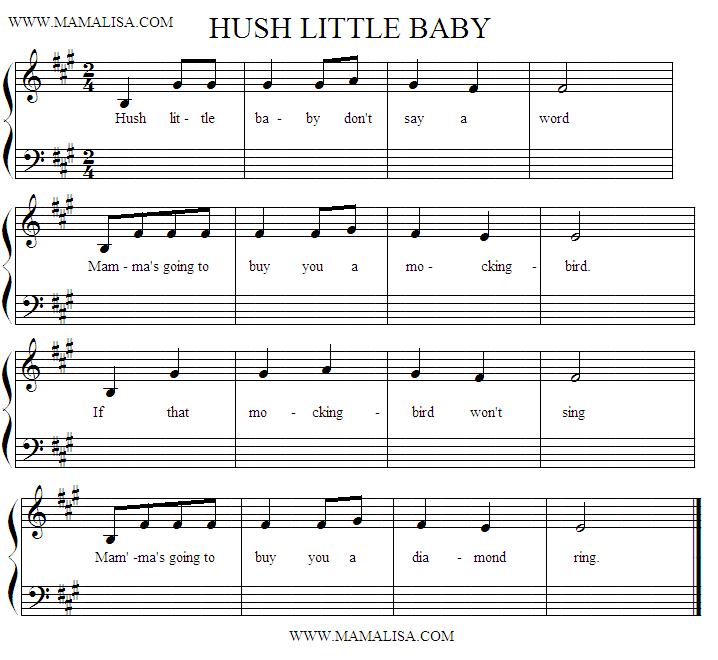 Partition musicale - Hush Little Baby (Mama's Gonna Buy You a Mockingbird)