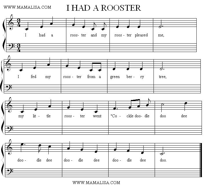 Partition musicale - I Had a Little Rooster