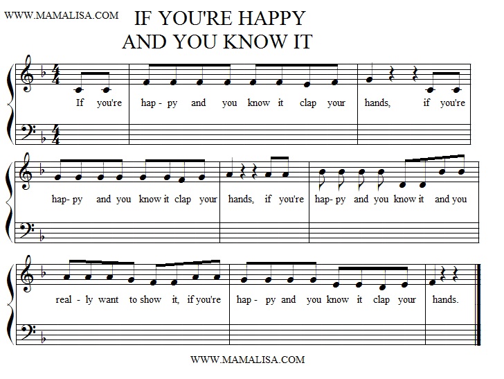 Sheet Music - If You're Happy and You Know It Clap Your Hands
