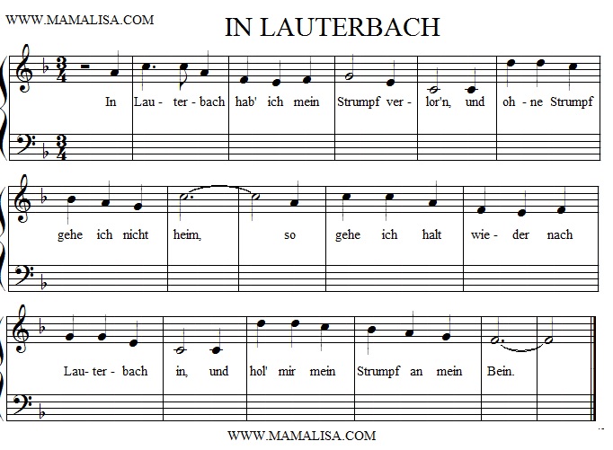 Partition musicale - In Lauterbach hab' ich mein' Strumpf verlor'n