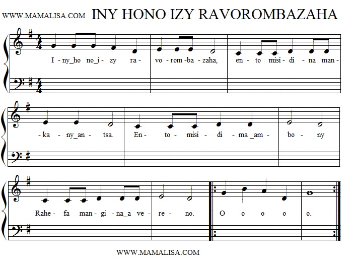 Sheet Music - Iny hono izy ravorombazaha