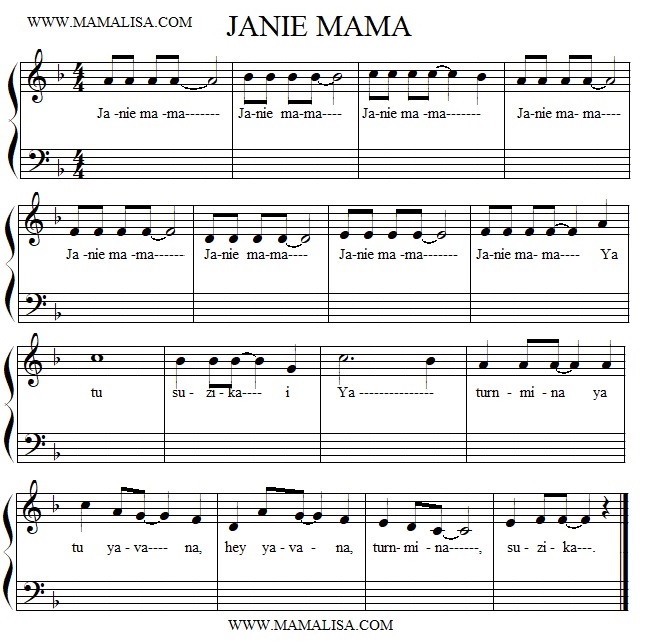Partition musicale - Janie Mama