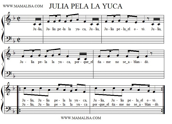 Partition musicale - Julia, Julia pela la yuca