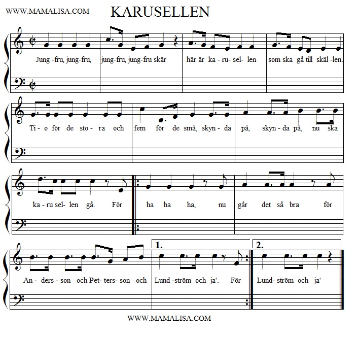 Sheet Music - Karusellen - (Jungfru skär) -  