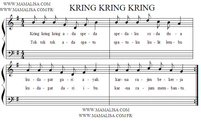 Sheet Music - Kring Kring Kring Ada Sepeda