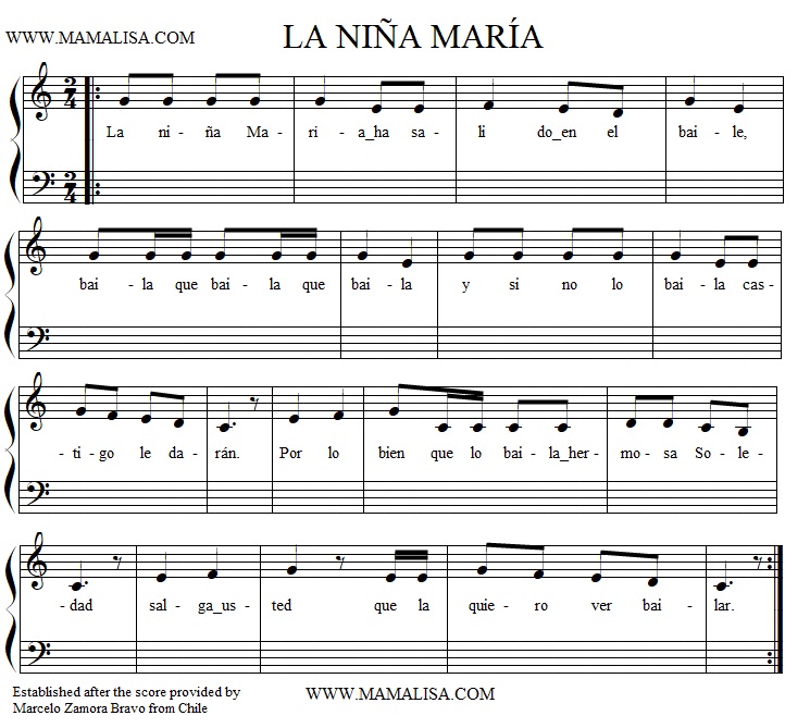 Sheet Music - La niña María