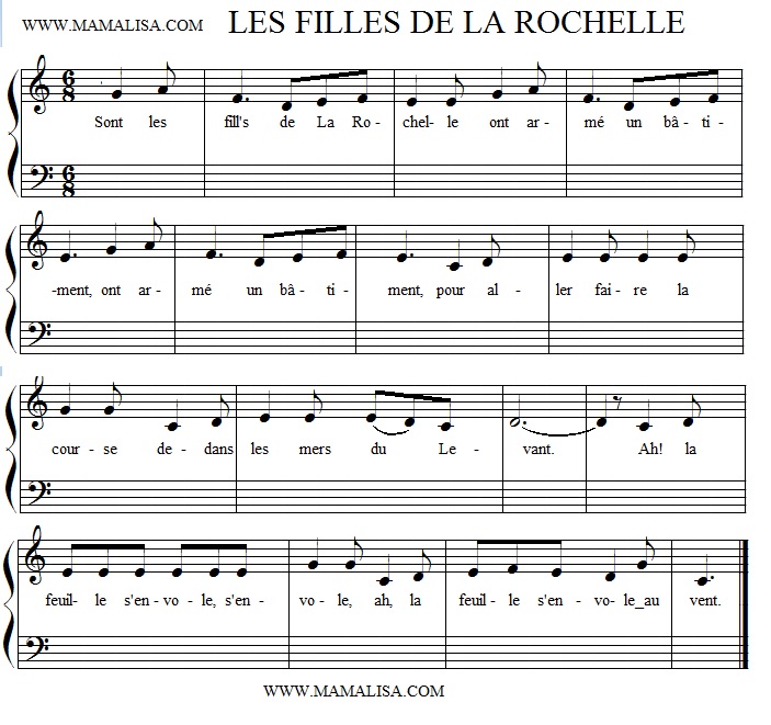 Partition musicale - Les filles de La Rochelle