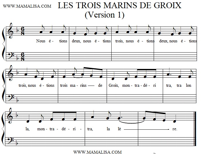 Partition musicale - Les trois marins de Groix - (Version 1)