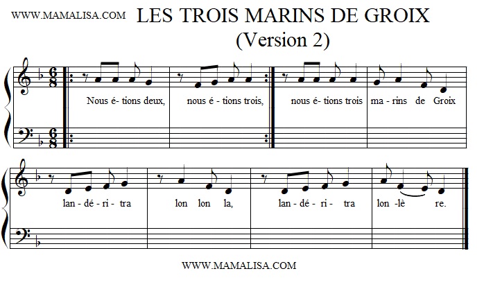 Partition musicale - Les trois marins de Groix - (Version 2)