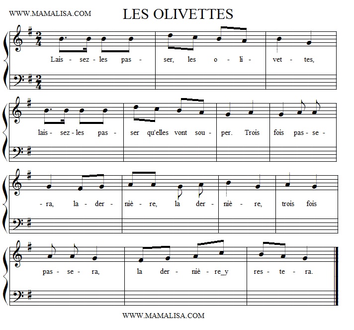 Partition musicale - Les olivettes