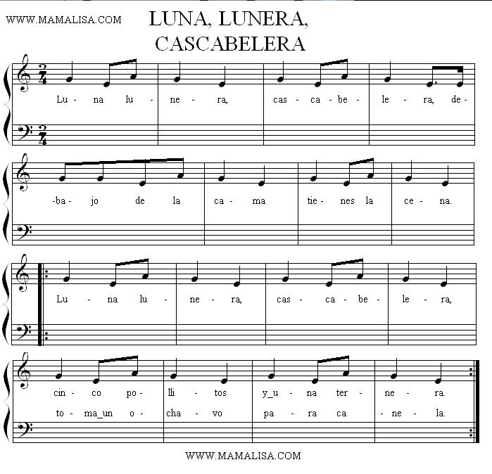 Partition musicale - Luna, lunera, cascabelera