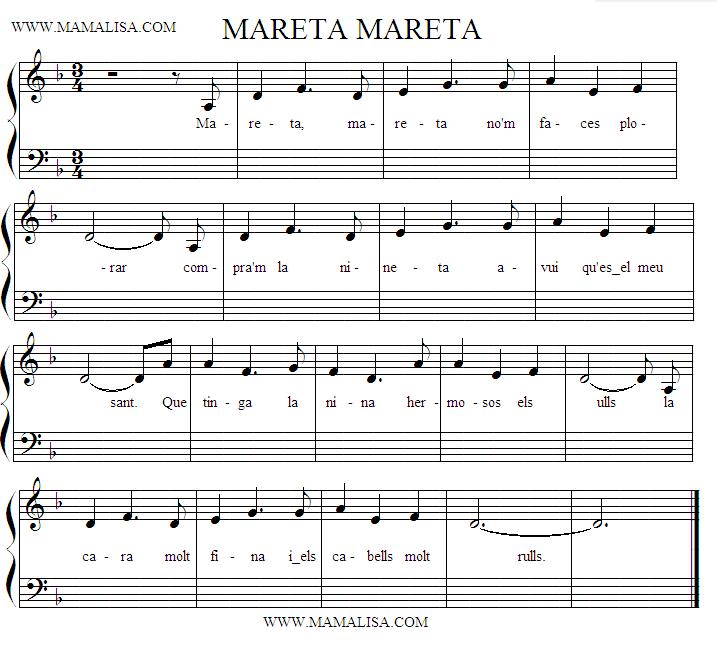 Partition musicale - Mareta, mareta, no'm faces plorar