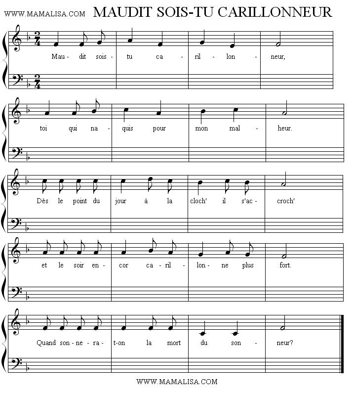 Sheet Music - Maudit sois-tu carillonneur